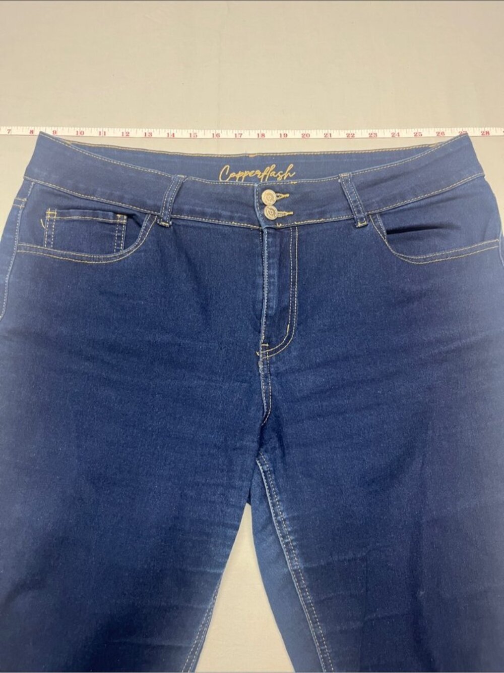 Women's Dark Blue Stretch Cropped Jeans Capri, curvy size 16 comfortable 1100 - Picture 4 of 6
